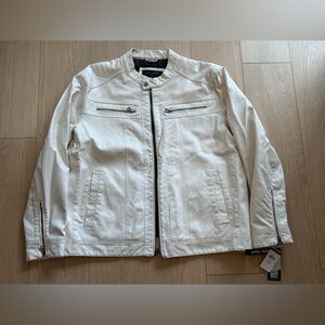 Wilsons Leather Touch Moto Jacket Mens XXL Cream Faux Leather BNWT